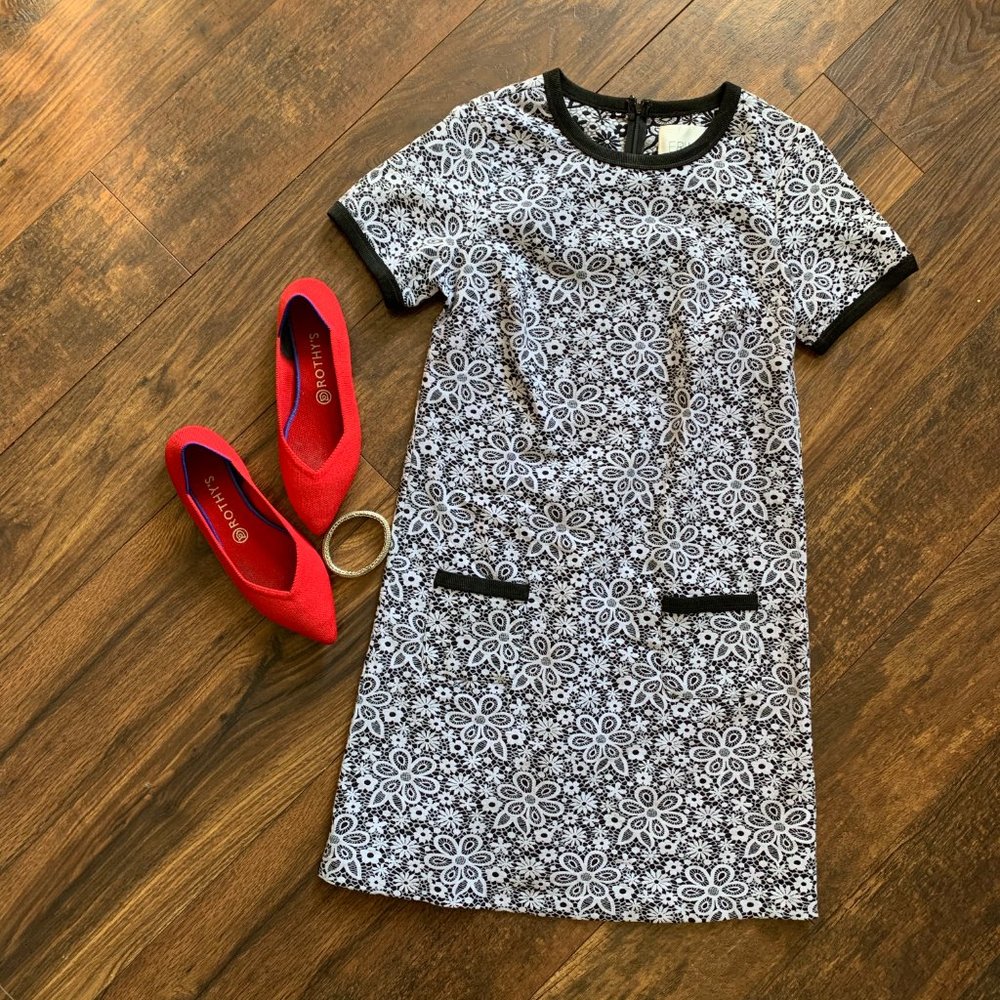 Erin Fetherston Lace Print Dress 6 Small Black